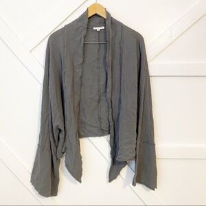 Newbury Kustom Draped Open Front Lightweight Wide Sleeve Fringe Jacket Gray Sz S